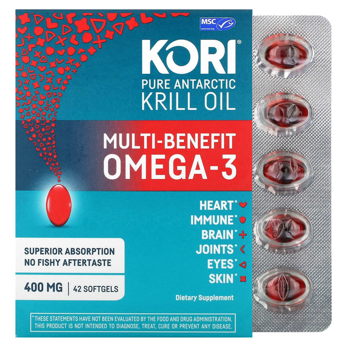 Kori, Pure Antarctic Krill Oil, Multi-Benefit Omega-3, 400 mg, 42 Softgels