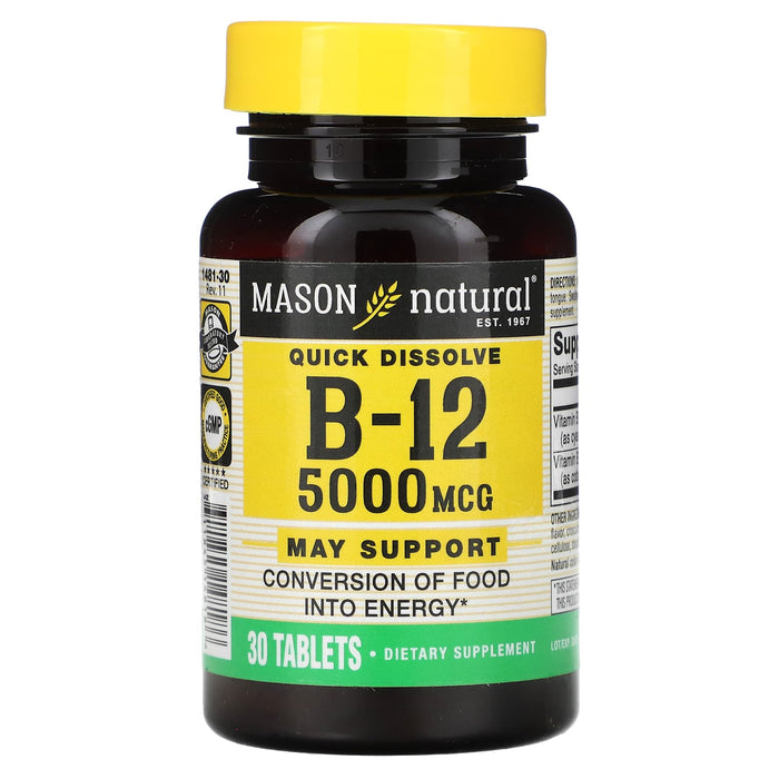 Mason Natural, Quick Dissolve, Vitamin B-12, 5,000 mcg, 30 Tablets