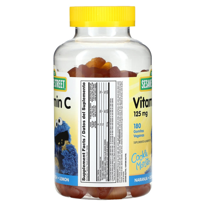 Webber Naturals, Sesame Street, Vitamin C, Orange, Peach, Lemon, 125 mg, 180 Vegan Gummies
