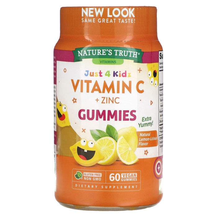 Nature's Truth, Just 4 Kids, Vitamin C + Zinc, Natural Lemon-Licious, 60 Vegan Gummies
