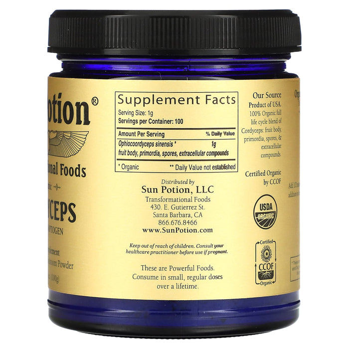 Sun Potion, Cordyceps Powder, Organic, 3.5 oz (100 g)