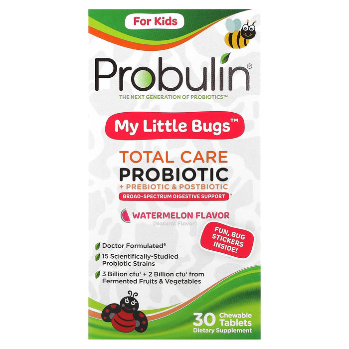 Probulin, For Kids, My Little Bugs, Total Care Probiotic + Prebiotic & Postbiotic, Watermelon, 30 Chewable Tablets