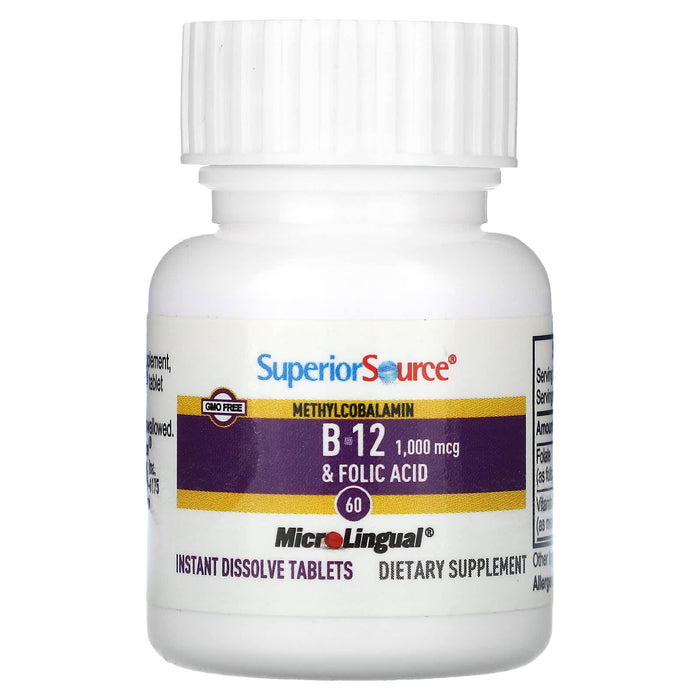 Superior Source, Methylcobalamin B-12, Folic Acid, 60 Instant Dissolve Tablets