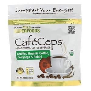 California Gold Nutrition, CafeCeps, Certified Organic Instant Coffee with Cordyceps and Reishi Mushroom Powder, 3.52 oz (100 g) - HealthCentralUSA
