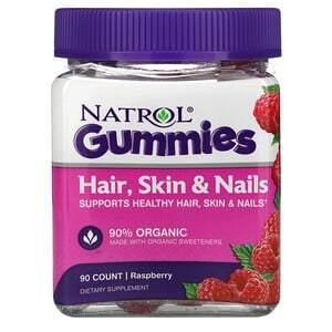 Natrol, Gummies, Hair, Skin & Nails, Raspberry, 90 Count - HealthCentralUSA