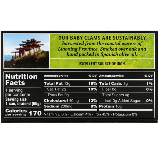 Crown Prince Natural, Smoked Baby Clams in Olive Oil, 3 oz (85 g) - HealthCentralUSA