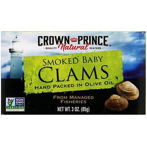 Crown Prince Natural, Smoked Baby Clams in Olive Oil, 3 oz (85 g) - HealthCentralUSA