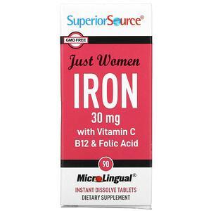 Superior Source, Just Women, Iron with Vitamin C, B12 & Folic Acid, 15 mg, 90 MicroLingual Instant Dissolve Tablets - HealthCentralUSA