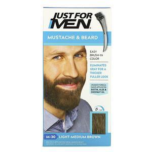 Just for Men, Mustache & Beard, Brush-In Color, M-30 Light-Medium Brown , 1 Multiple Application Kit - HealthCentralUSA