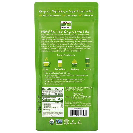 Now Foods, Real Tea, Organic Matcha Green Tea Powder, 3 oz (85 g) - HealthCentralUSA