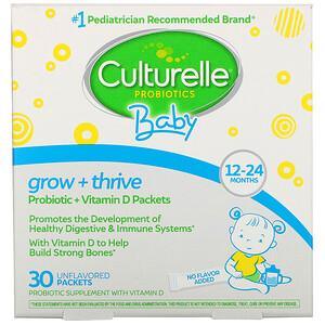 Culturelle, Probiotics, Baby, Grow + Thrive, Probiotics + Vitamin D Packets, 12-24 Months, Unflavored, 30 Single Serve Packets - HealthCentralUSA