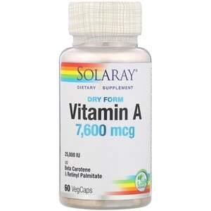 Solaray, Dry Form Vitamin A, 7,600 mcg, 60 VegCaps - HealthCentralUSA