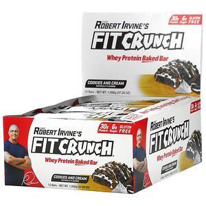 FITCRUNCH, Whey Protein Baked Bar, Cookies and Cream, 12 Bars, 3.10 oz (88 g) Each - HealthCentralUSA