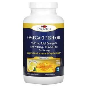 Oslomega, Omega-3 Fish Oil, 750 mg EPA, 500 mg DHA, Natural Lemon Flavor, 180 Fish Gelatin Softgels - HealthCentralUSA