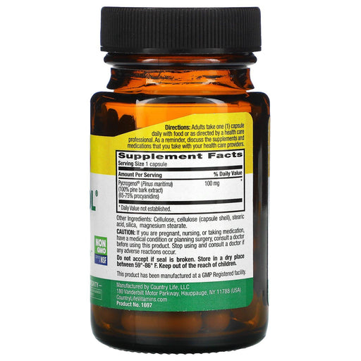 Country Life, Pycnogenol, 100 mg, 30 Vegan Capsules - HealthCentralUSA