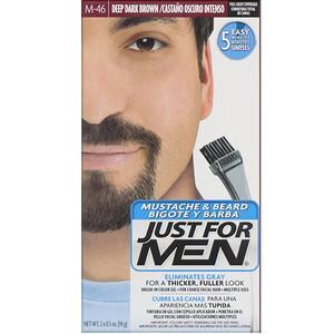 Just for Men, Mustache & Beard, Brush-In Color Gel, Deep Dark Brown M-46, 2 x 0.5 oz (14 g) - HealthCentralUSA