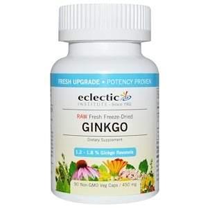 Eclectic Institute, Raw Fresh Freeze-Dried, Ginkgo, 450 mg, 90 Non-GMO Veggie Caps - HealthCentralUSA