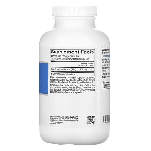Lake Avenue Nutrition, PEA (Palmitoylethanolamide), 300 mg, 365 Veggie Capsules - HealthCentralUSA