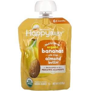 Happy Family Organics, Happy Baby, Nutty Blends, 6+ Months, Organic Bananas with 1/2 tsp Almond Butter, 3 oz (85 g) - HealthCentralUSA