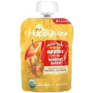 Happy Family Organics, Happy Baby, Nutty Blends, 6+ Months, Organic, Apples with 1 tsp Walnut Butter, 3 oz (85 g) - HealthCentralUSA