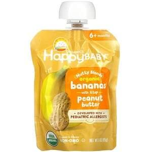 Happy Family Organics, Happy Baby, Nutty Blends, 6+ Months, Organic Bananas with 1/2 tsp Peanut Butter, 3 oz (85 g) - HealthCentralUSA