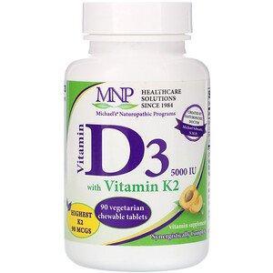 Michael's Naturopathic, Vitamin D3 with Vitamin K2, Natural Apricot Flavor, 125 mcg (5,000 IU), 90 Vegetarian Chewable Tablets - HealthCentralUSA