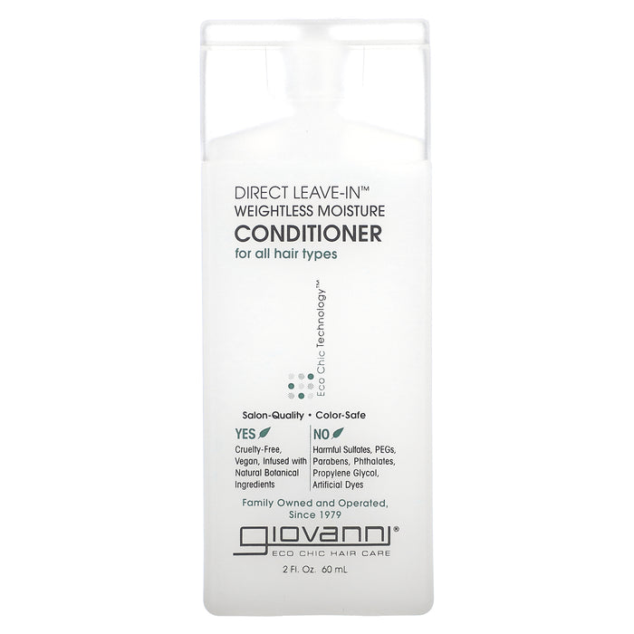 Giovanni, Direct Leave-In Weightless Moisture Conditioner, For All Hair Types, 2 fl oz (60 ml)