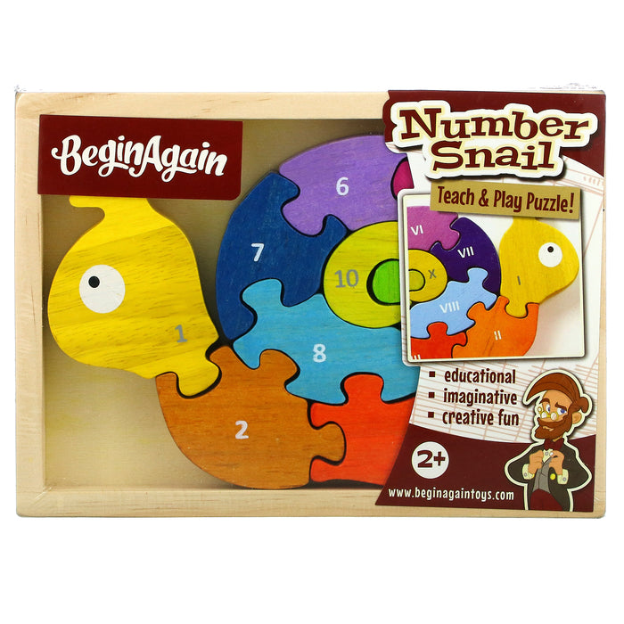 Begin Again Toys, Number Snail, Teach & Play Puzzle, 2+ Years, 10 Piece Set