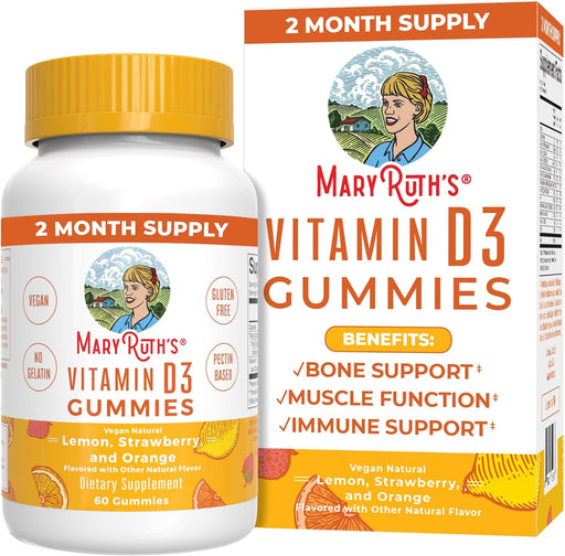 Maryruth Organics Vitamin D3 Gummies, 2 Month Supply, Adults & Kids Gummies, Immune Support Supplement, Vitamin D3 1000IU for Bone Health & Muscle Function, Vegan, Non-Gmo, Gluten Free, 60 Count