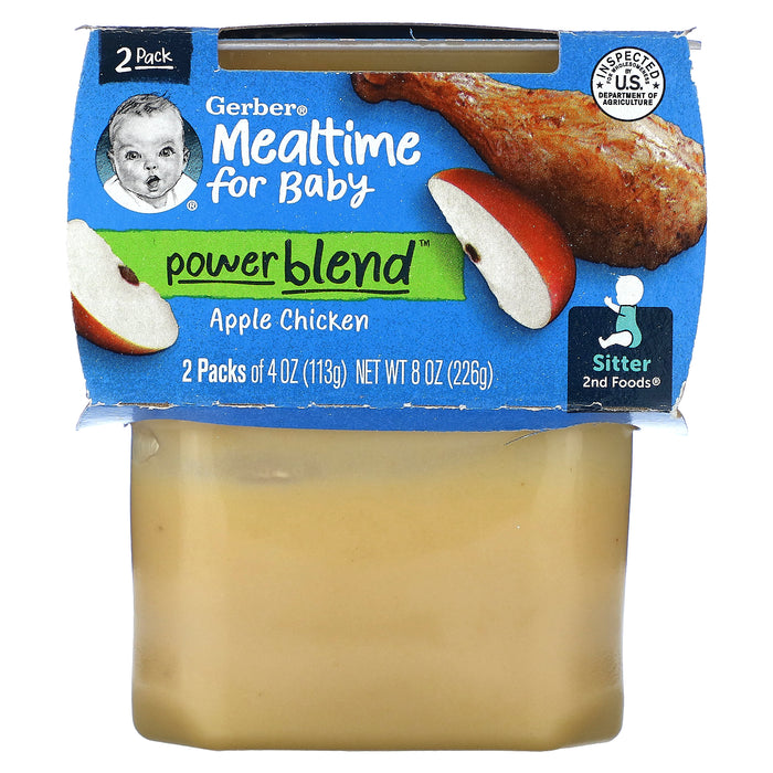 Gerber, Mealtime for Baby, PowerBlend, 2nd Foods, Apple Chicken, 2 Pack, 4 oz (113 g) Each