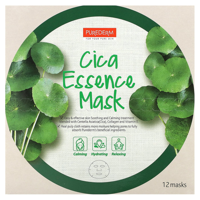 Purederm, Cica Essence Beauty Mask, 12 Sheets, 0.63 oz (18 g) Each