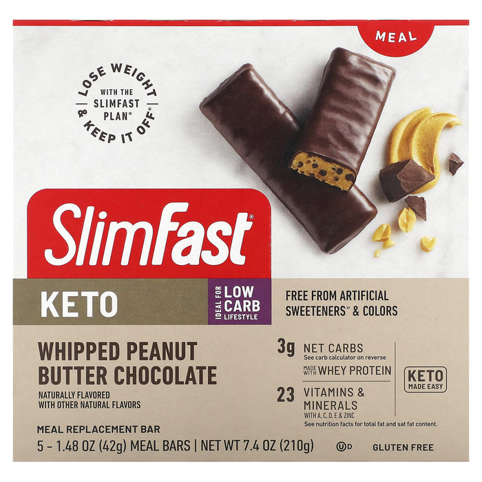 SlimFast, Meal, Keto, Whipped Peanut Butter Chocolate, 5 Pack, 1.48 oz (42 g) Each