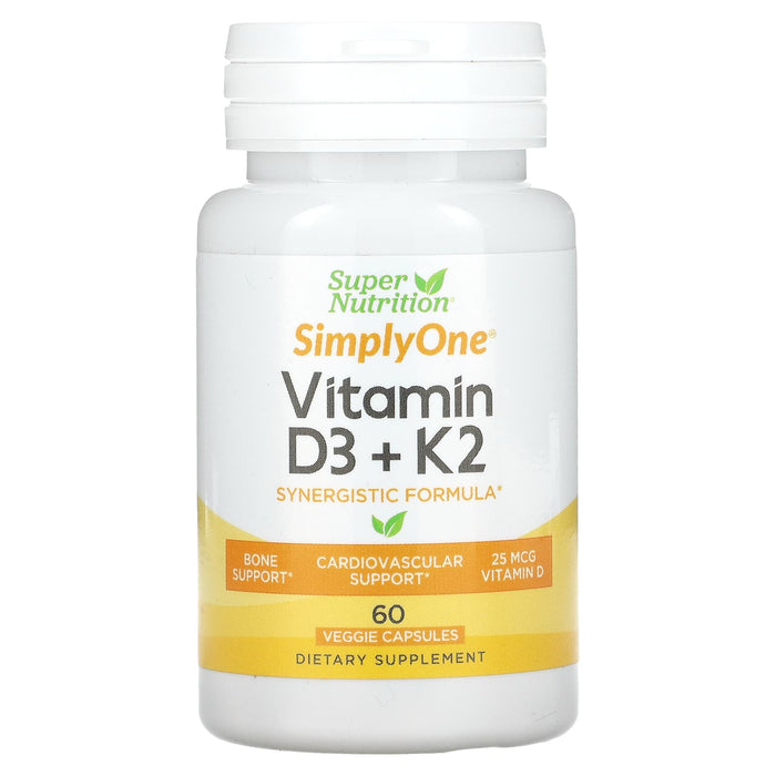 Super Nutrition, Vitamin D3 + K2, 60 Veggie Capsules