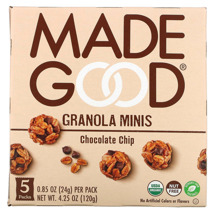 MadeGood, Granola Minis, Chocolate Chip, 5 Packs, 0.85 oz (24 g) Each