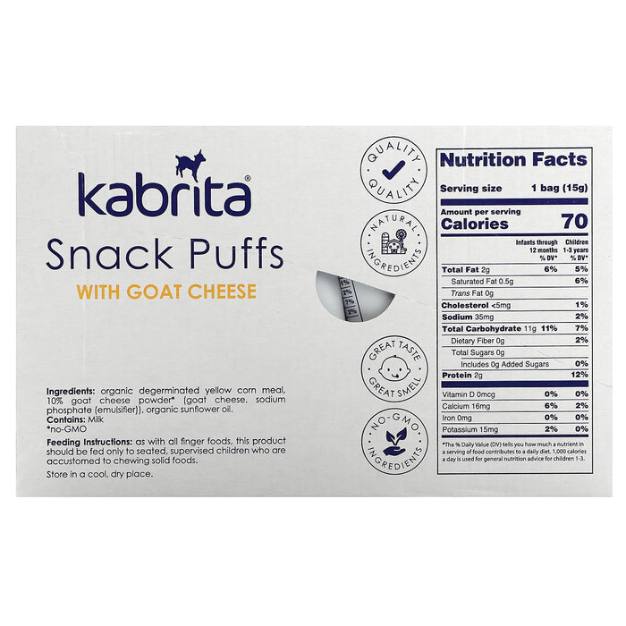 Kabrita, Snack Puffs, 9+M, with Goat Cheese, 6 Packs, 0.53 oz (15 g) Each