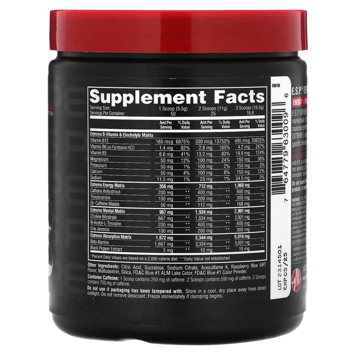 Metabolic Nutrition, E.S.P. Extreme Energy Stimulant Pre-Workout, Blue Raspberry, 10 oz (275 g)