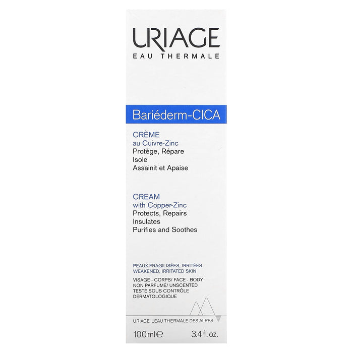 Uriage, Bariederm-Cica Cream with Copper-Zinc, Unscented, 3.4 fl oz (100 ml)