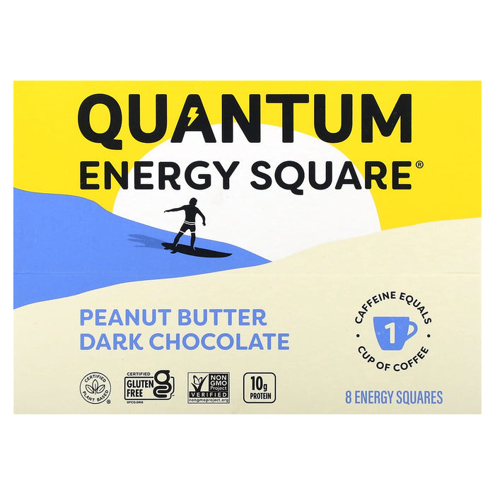 QUANTUM ENERGY SQUARE, Peanut Butter Dark Chocolate, 8 Squares, 1.69 oz (48 g) Each