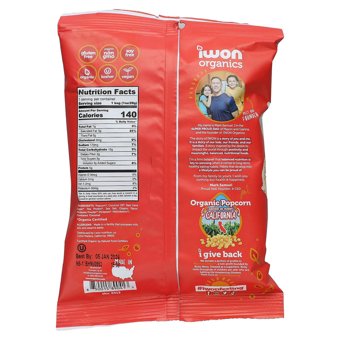 IWON Organics, Organic Protein Popcorn, White Truffles & Sea Salt, 8 Bags, 1 oz (28 g) Each