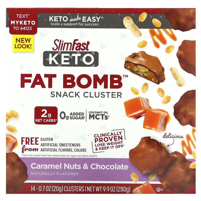 SlimFast, Keto Fat Bomb Snack Cluster, Caramel Nuts & Chocolate, 14 Clusters, 0.7 oz (20 g) Each