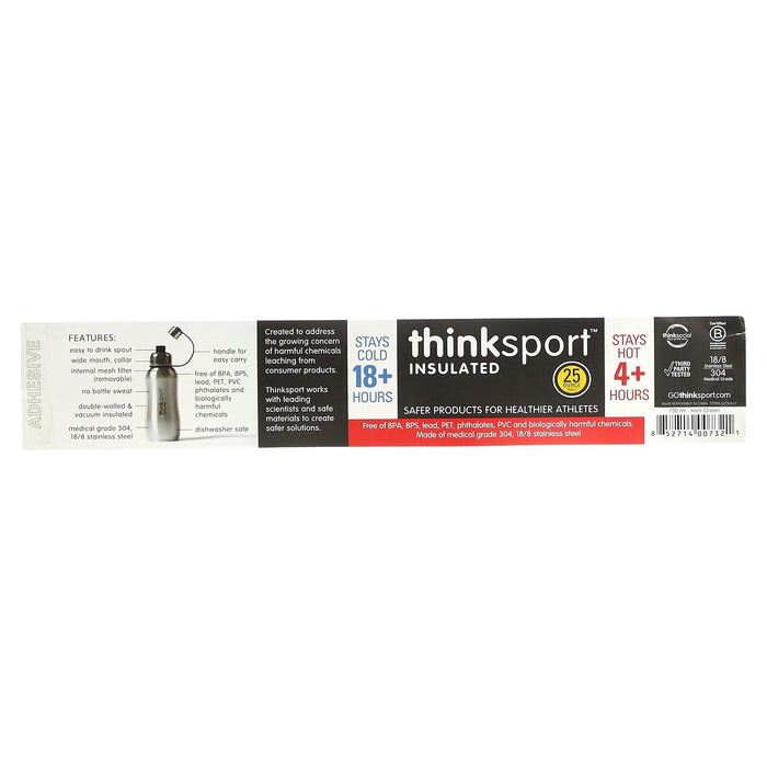 think, Thinksport, Insulated Sports Bottle, Silver, 25 oz (750 ml)