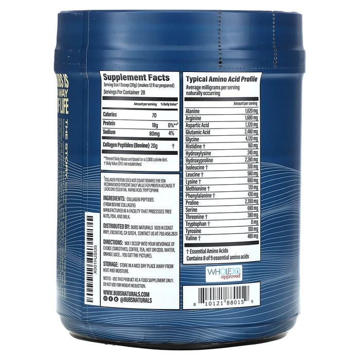 BUBS Naturals, Collagen Peptides, Unflavored, 20 oz (567 g)
