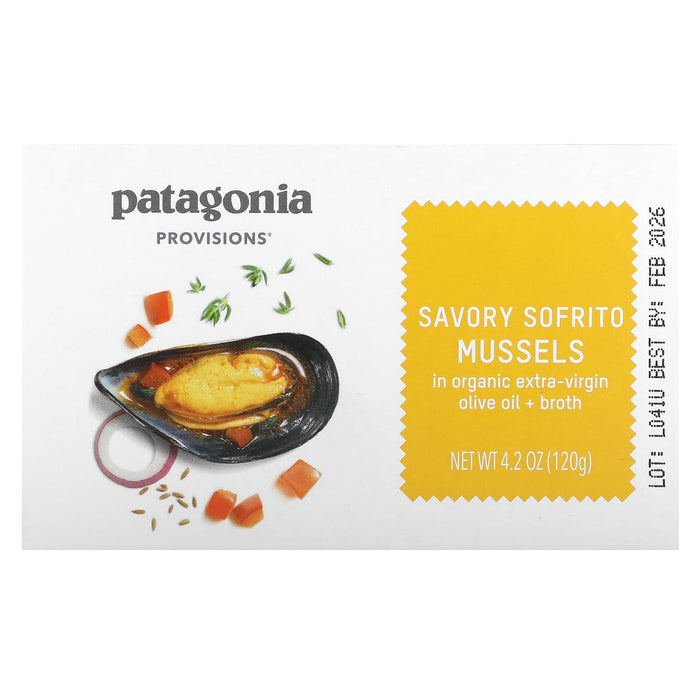 Patagonia Provisions, Savory Sofrito Mussels in Organic Extra-Virgin Olive Oil + Broth, 4.2 oz (120 g)