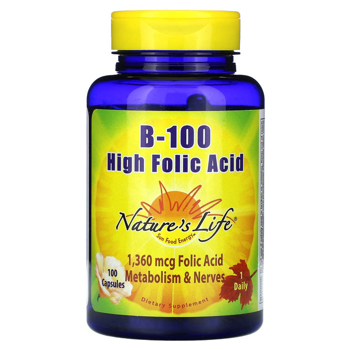Nature's Life, B-100, High Folic Acid, 1,360 mcg, 100 Capsules
