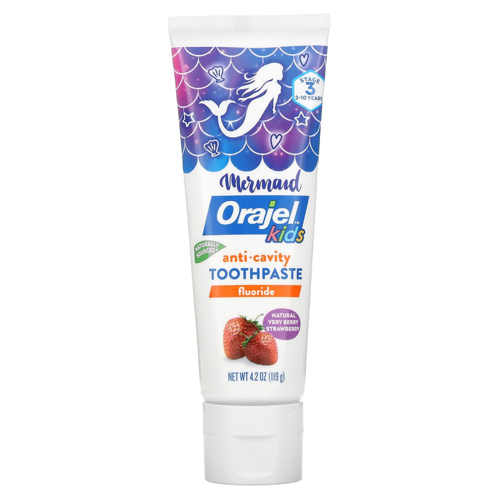 Orajel, Kids, Mermaid Anticavity Fluoride Toothpaste, 2-10 Years, Natural Very Berry Strawberry, 4.2 oz (119 g)