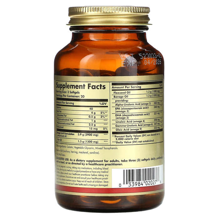 Solgar, Omega 3-6-9, Fish, Flax, Borage, 433 mg, 60 Softgels