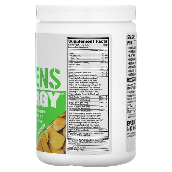 EVLution Nutrition, Stacked Greens Energy, Mango, 7.2 oz (204 g)