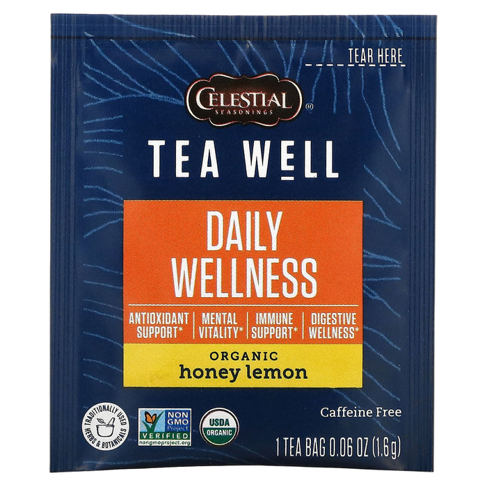 Celestial Seasonings, Herbal Tea, Daily Wellness, Organic Honey Lemon, Caffeine Free, 12 Tea Bags, 0.06 oz (1.6 g) Each