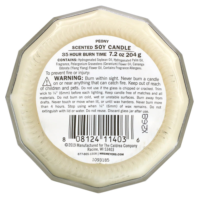 Mrs. Meyers Clean Day, Peony Candle, 7.2 oz (204 g)