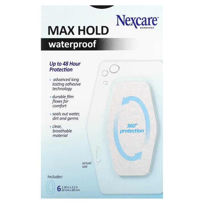 Nexcare, Clear Waterproof Bandages, Max Hold, Knee & Elbow, 6 Bandages